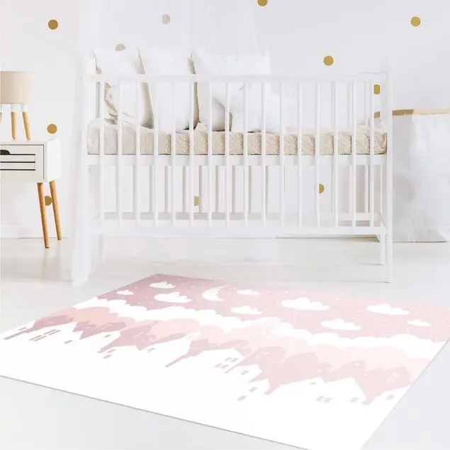 Aktuell Sternenhimmel mit Häusern und Mond in rosa Vinylteppich