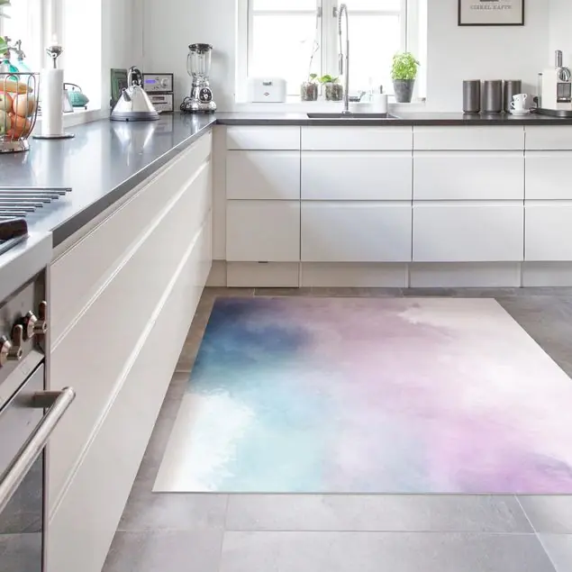 Aquarellstruktur Symbiose Blau Lila Vinylteppich Ausverkauf