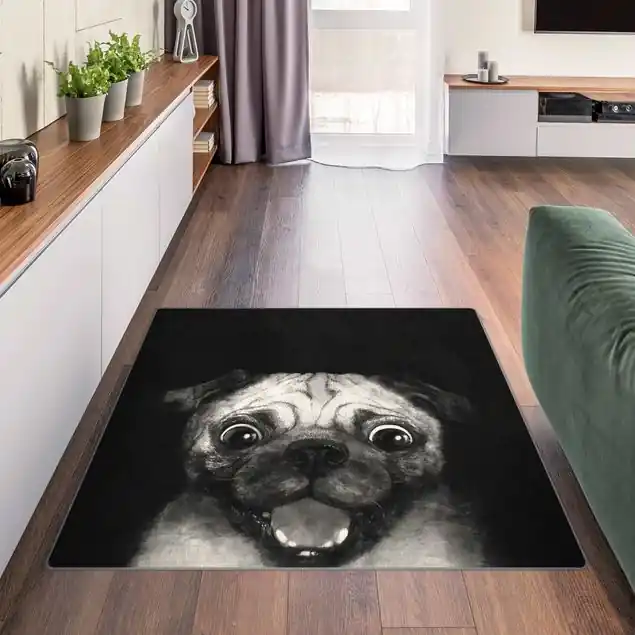 Illustration Hund Mops Malerei auf Schwarz Weiß Teppich Top-Preis