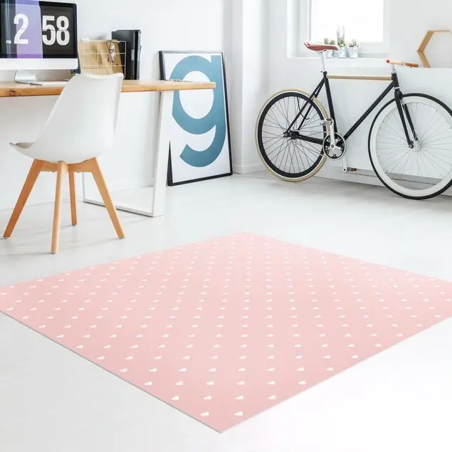 No.YK59 Weiße Herzen auf Rosa Vinylteppich Markenprodukt