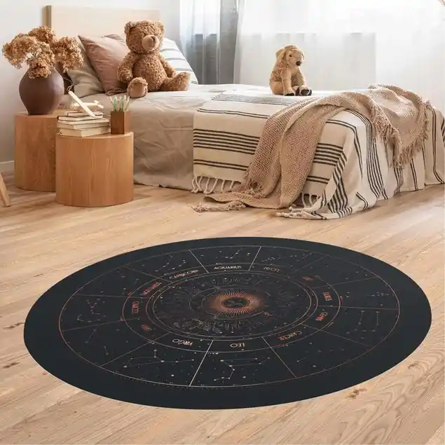 Astrologie Die 12 Sternzeichen Blau Gold Runder Vinyl-Teppich Schnäppchen