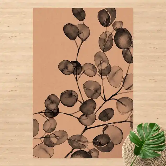 Top-Seller Schwarz Weiß Aquarell Eukalyptuszweig Kork-Teppich