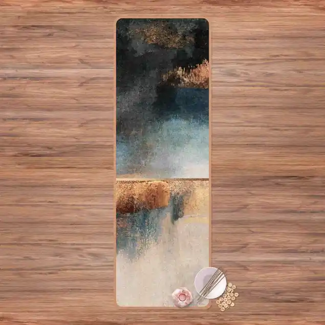Abstraktes Seeufer in Gold Yogamatte Kork Knallerangebot