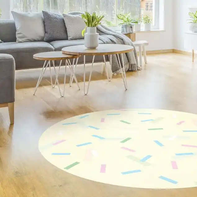 Buntes Konfetti aus Pastellstreifen Runder Vinyl-Teppich Finale Aktion