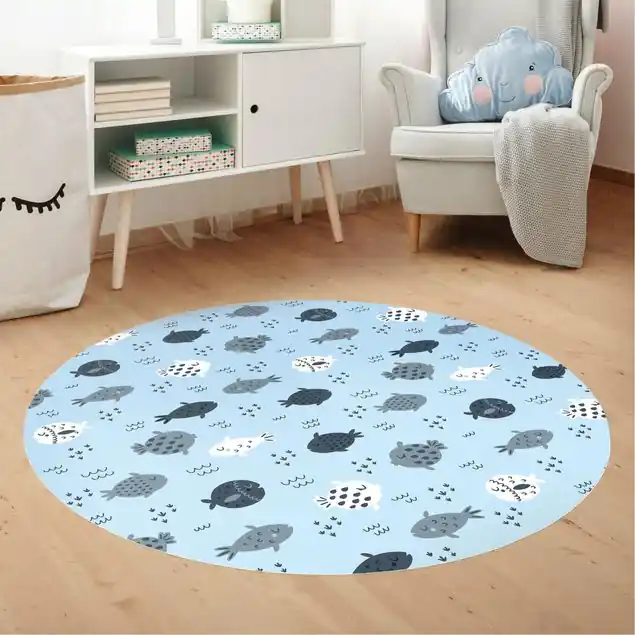 Saisonangebot Skandinavische Fische in Pastellblau Runder Vinyl-Teppich