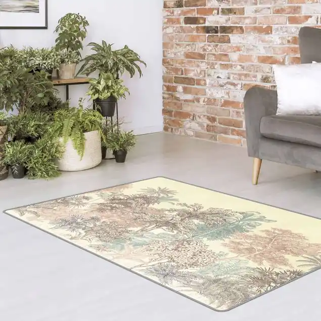 Tropenwald mit Palmen in Pastell Teppich Markenprodukt
