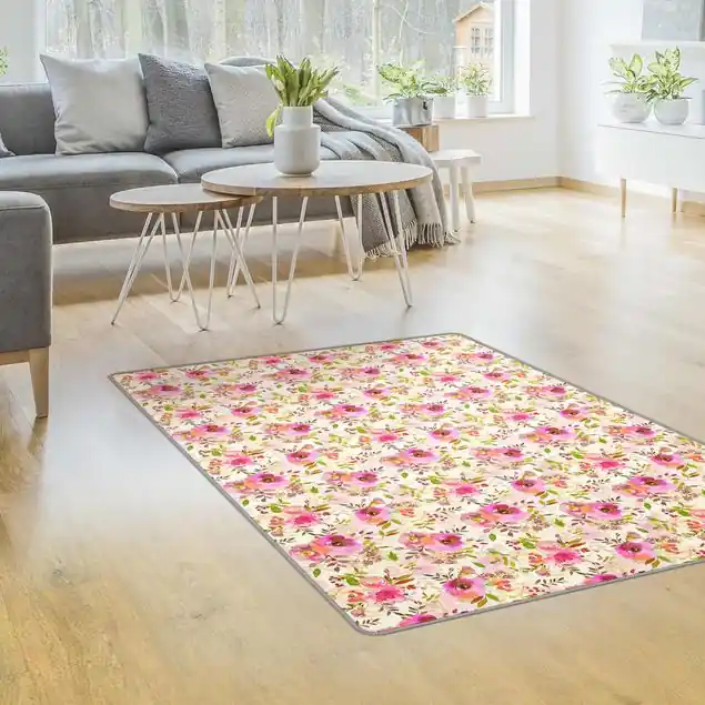 Sofort Bestellen Pinke Aquarell Blumen Teppich