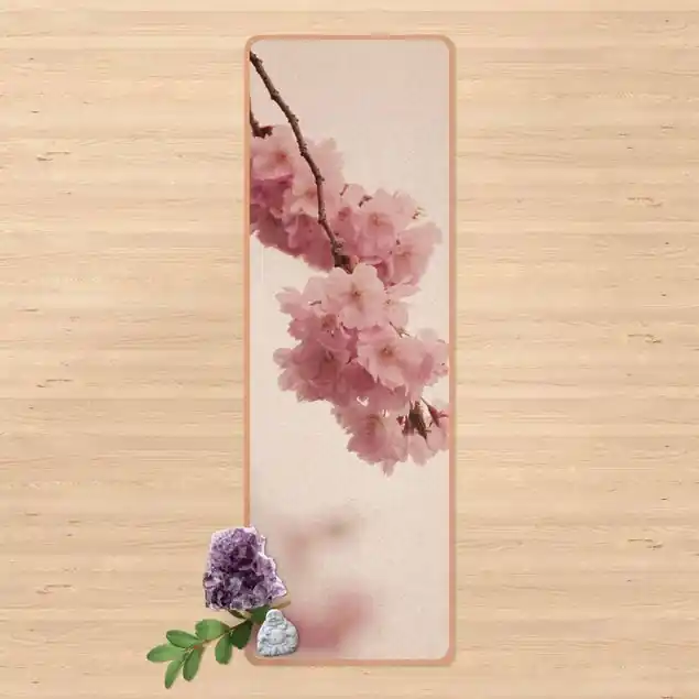 Zartrosane Frühlingsblüte mit Bokeh                               Yogamatte Kork Markenprodukt