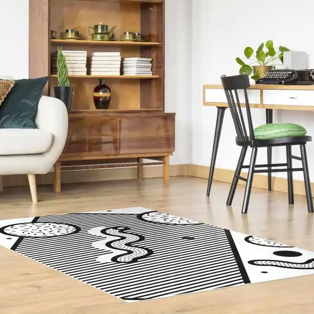 Komposition Neo Memphis Schwarz Weiß Vinylteppich Ausverkauf