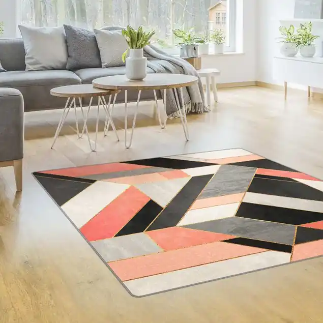 Preiswert Geometrie Rosa und Gold Teppich