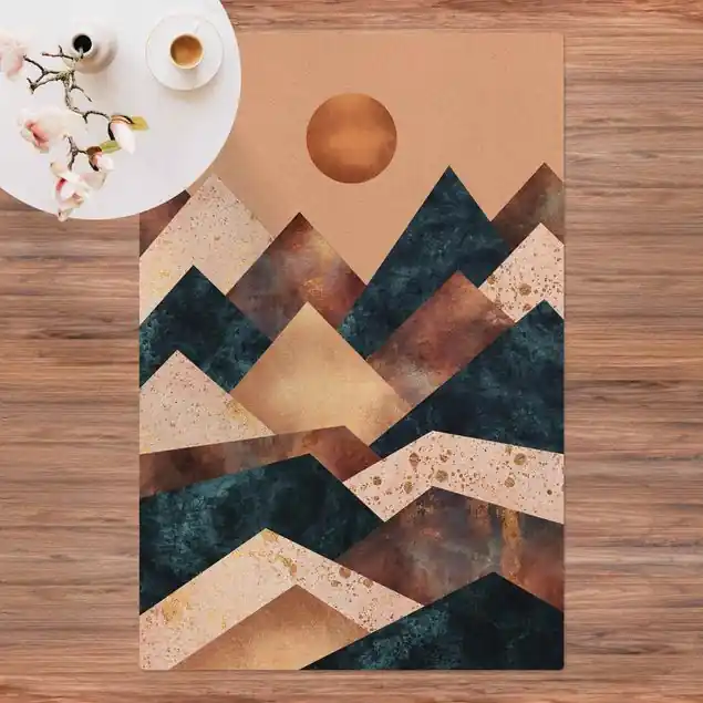 Zertifiziert Geometrische Berge Bronze Kork-Teppich