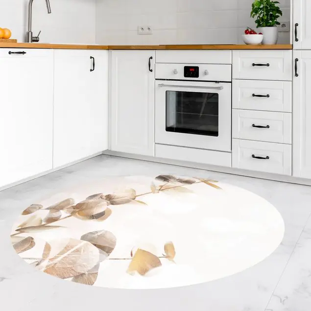 Angebot Goldene Eukalyptuszweige mit Weiß I Runder Vinyl-Teppich