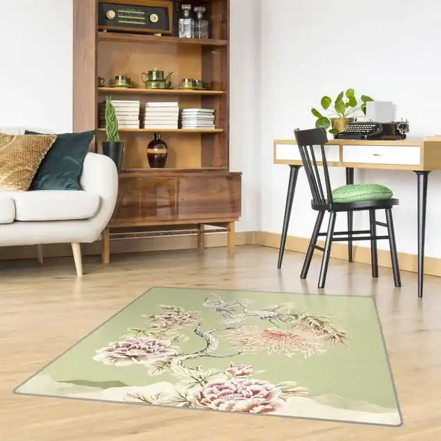 Sonderaktion Aquarell Störche im Flug mit Blumen auf Grün Teppich