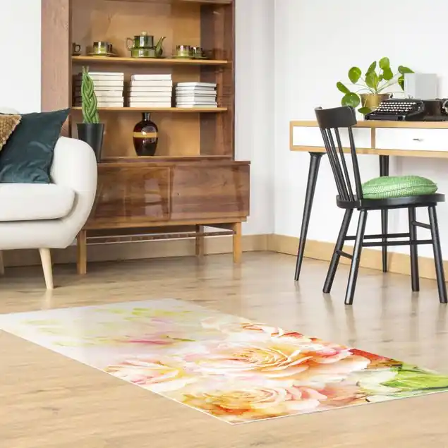 Zertifiziert Aquarell Rosen Komposition                               Vinylteppich