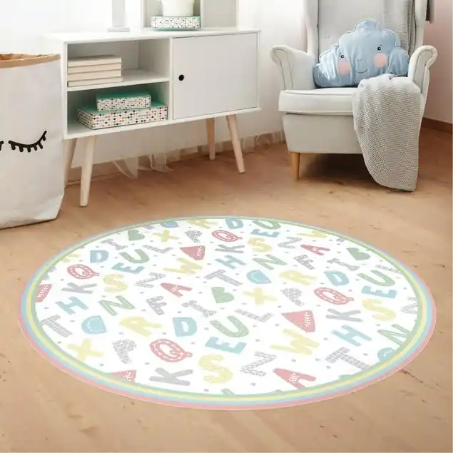 Zertifiziert Alphabet in Pastellfarben mit Rahmen                               Runder Vinyl-Teppich
