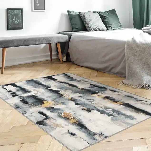 Abstraktes Aquarell mit Gold Teppich Kostenloser Rückversand