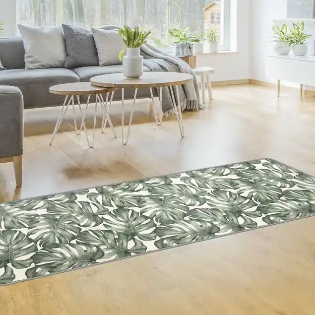 Aquarell Monstera Blätter in Grün Teppich Knallerangebot