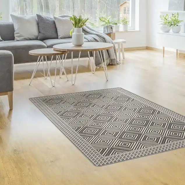 Aktuell Geometrische Fliesen Strudel Grau mit Mosaikrahmen                               Teppich