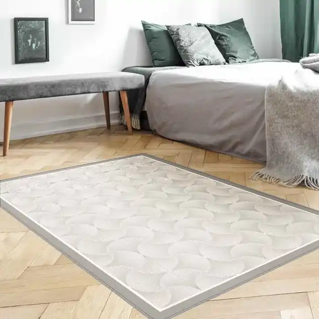 Aktuell Linienmuster Grau mit Rahmen Teppich