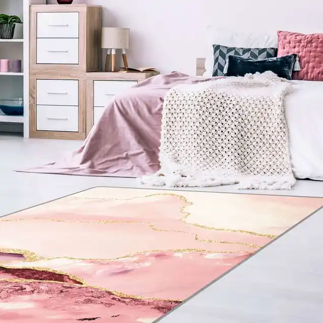 Abstrakte Berge Rosa mit Goldenen Linien Teppich Solange Der Vorrat Reicht