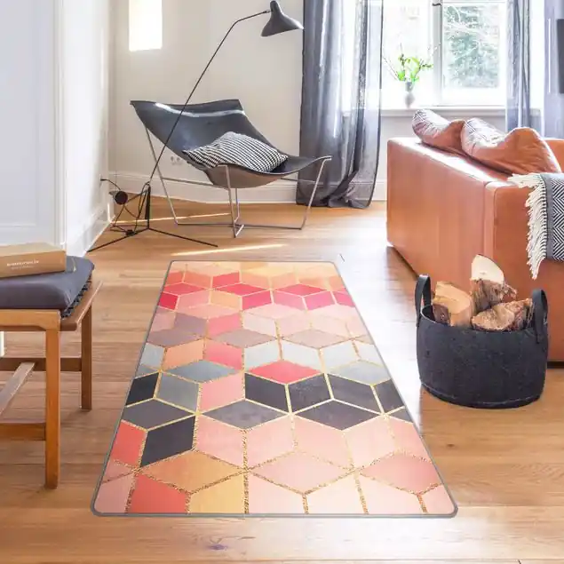 Echt Buntes Pastell goldene Geometrie Teppich