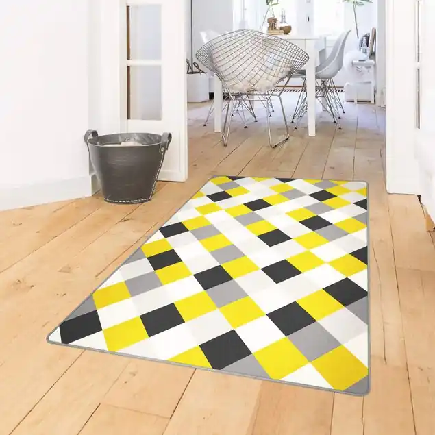 Geometrisches Muster gedrehtes Schachbrett Gelb Teppich Sonderangebot