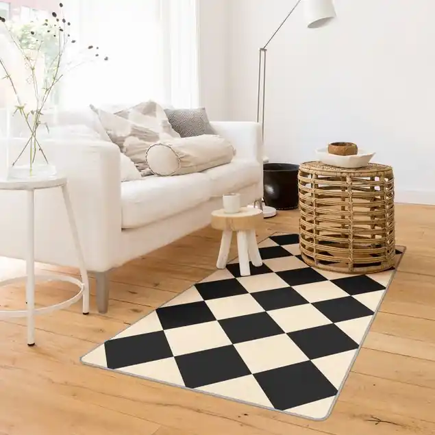 Neuheit Geometrisches Muster gedrehtes Schachbrett Schwarz Beige Teppich