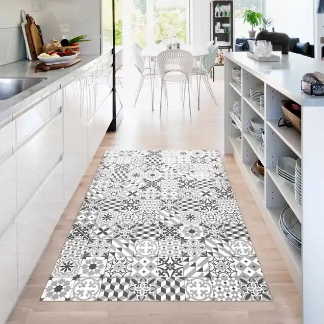 Geometrischer Fliesenmix Grau Vinylteppich Highlight