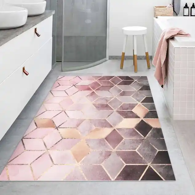 Wochenendangebot Rosa Grau goldene Geometrie                               Vinylteppich