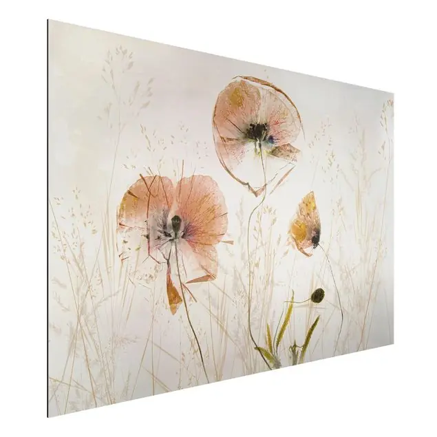 Getrocknete Mohnblüten mit zarten Gräsern Alu-Dibond Outdoor Bild Schnäppchen