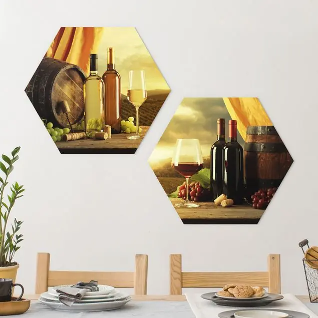 Wein mit Ausblick 2-teiliges Hexagon-Forexbild Kostenfreie Lieferung