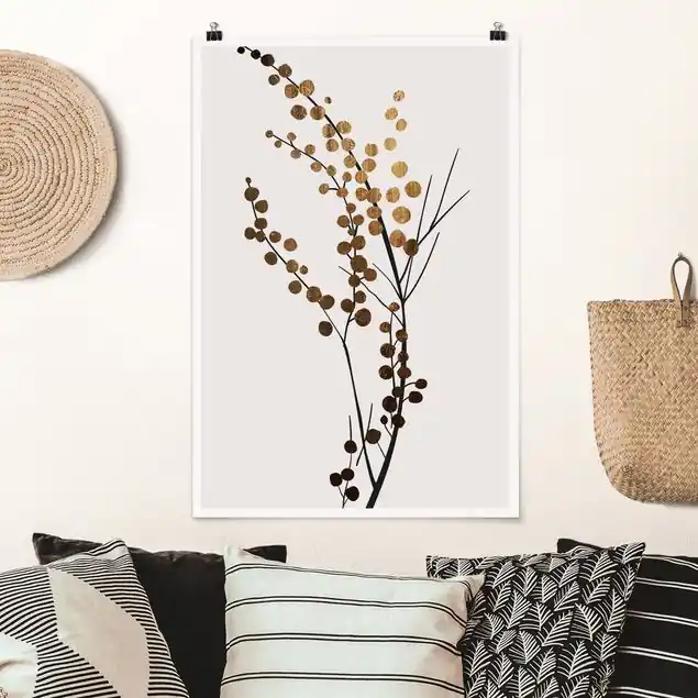 Zertifiziert Grafische Pflanzenwelt - Beeren Gold Poster