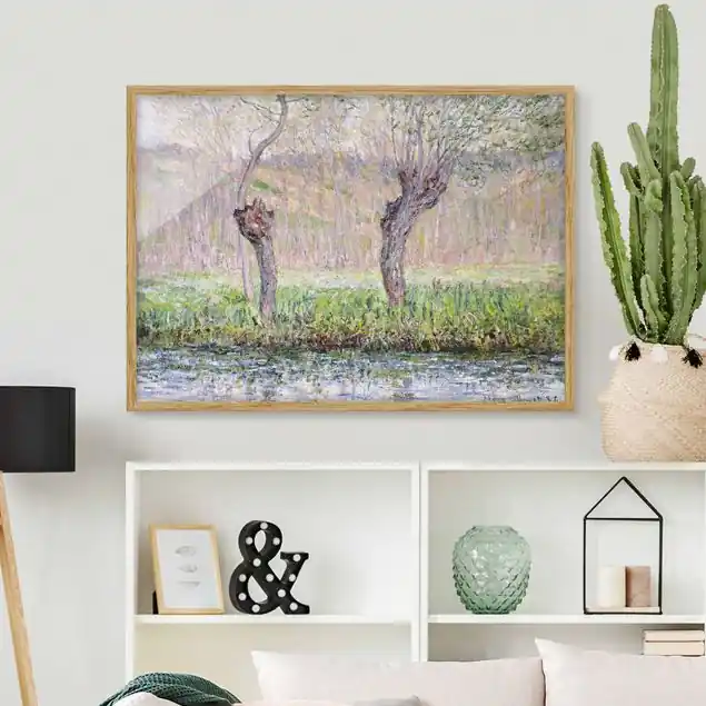 Nur Für Kurze Zeit Claude Monet - Weidenbäume Frühling Bild mit Rahmen in Manufakturqualität • Eiche naturbelassen • inkl. Rahmung von Hand • Made in Germany