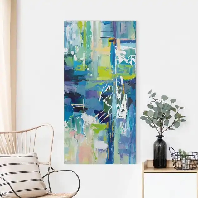 Zertifiziert Sequenz in blau und grün                               Leinwandbild • hergestellt in Deutschland • langlebiges Canvas mit Holzkeilrahmen • klassische Struktur
