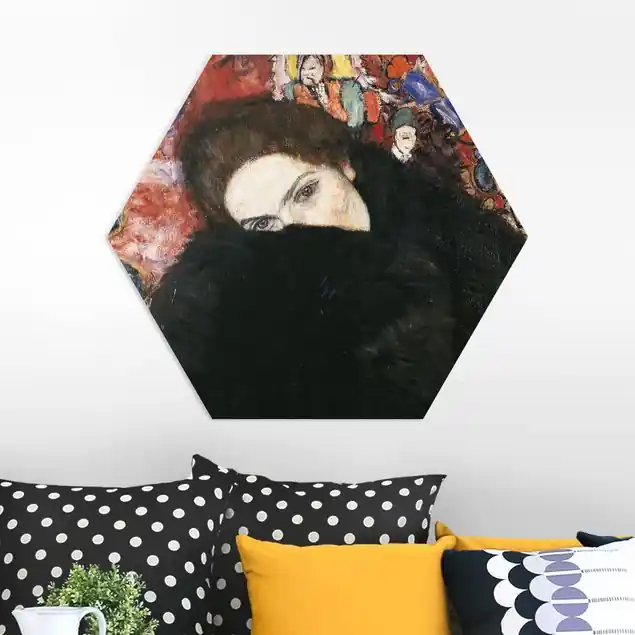 Gustav Klimt - Dame mit Muff Hexagon-Forexbild Preisreduziert