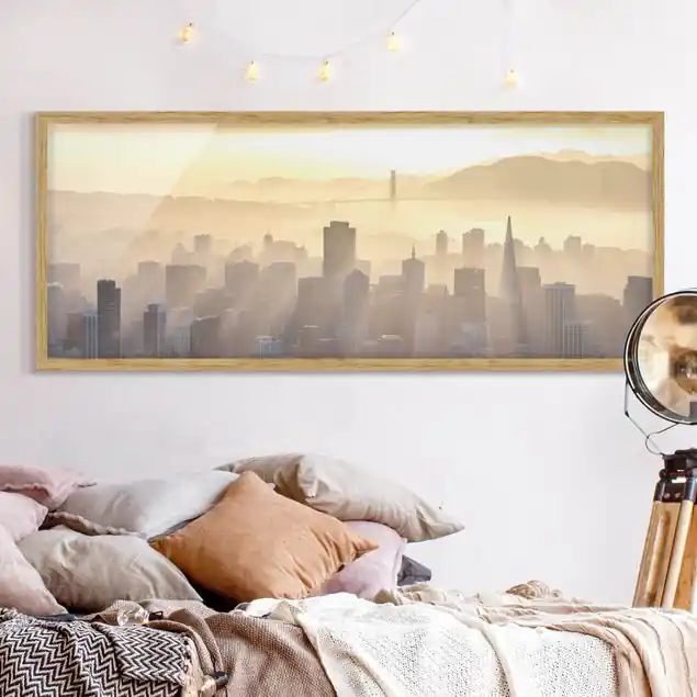 Solange Der Vorrat Reicht San Francisco im Morgengrauen Bild mit Rahmen in Manufakturqualität • Eiche naturbelassen • inkl. Rahmung von Hand • Made in Germany