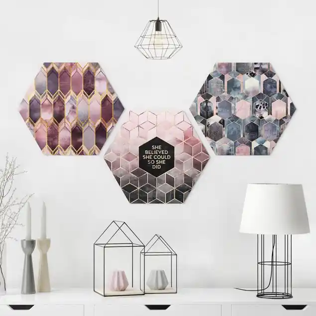 Neu Im Sortiment She Believed Art Deco Set Rosé Gold Set II 3-teiliges Hexagon-Forexbild