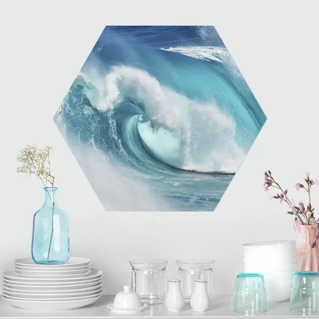 Tosende Wellen Hexagon-Alu-Dibond Bild Versand Am Gleichen Tag
