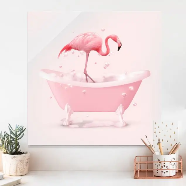 Badewannen Flamingo Glasbild Rabatt