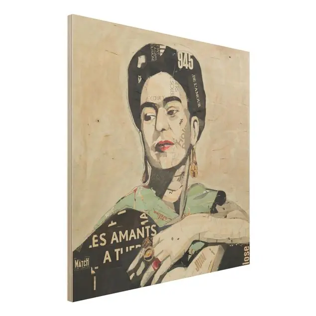 Frida Kahlo - Collage No.4 Holzbild - Quadrat Nur Heute