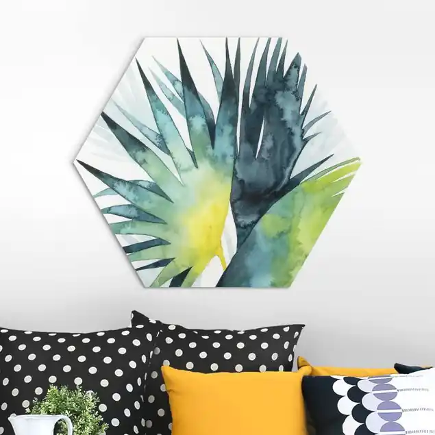 Tropisches Blattwerk - Fächerpalme Hexagon-Alu-Dibond Bild Online Kaufen