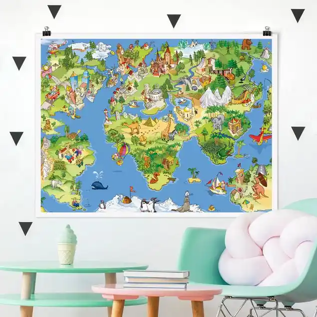 Great and funny Worldmap Poster - Querformat Billig