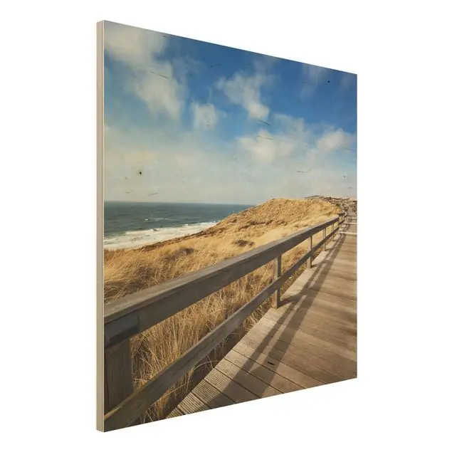 Günstig Nordseespaziergang Holzbild - Quadrat