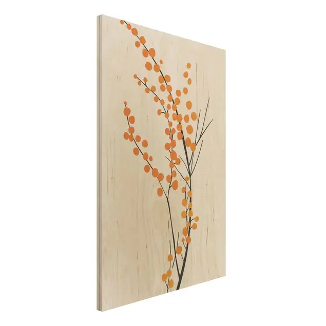 Grafische Pflanzenwelt - Beeren Orange Holzbild Sonderangebot