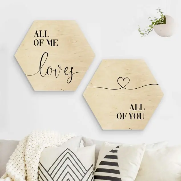 All of me loves all of you Set I                               2-teiliges Hexagon-Holzbild Markenware