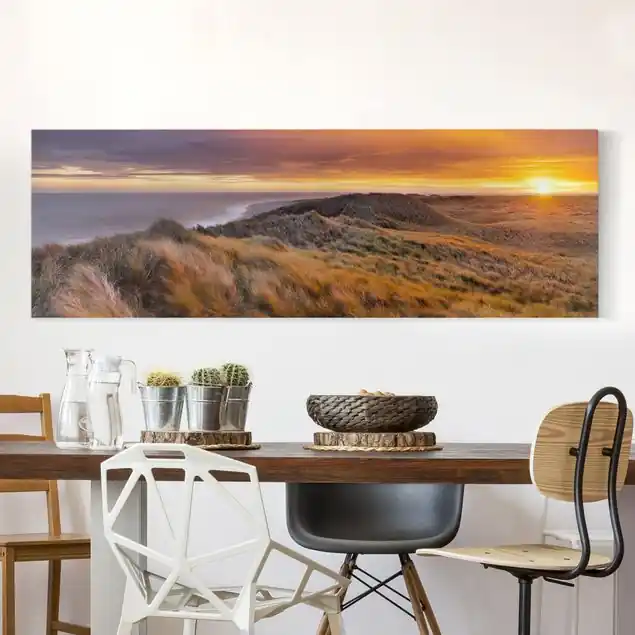 Nur Heute Sonnenaufgang am Strand auf Sylt Leinwandbild • hergestellt in Deutschland • langlebiges Canvas mit Holzkeilrahmen • klassische Struktur