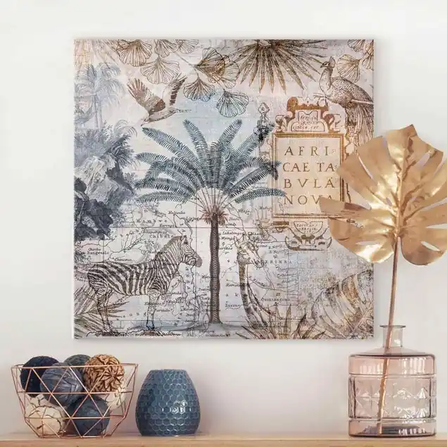 Gratis Versand Vintage Collage Landkarte Afrika Glasbild