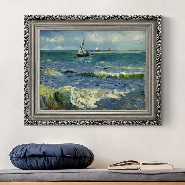 Wochenendangebot Vincent van Gogh - Seelandschaft Brillantes Leinwandbild • inkl. silbernem Barockrahmen • Made in Germany • filigrane Verzierungen in Antikoptik • perfektes Eyecatcher-Piece