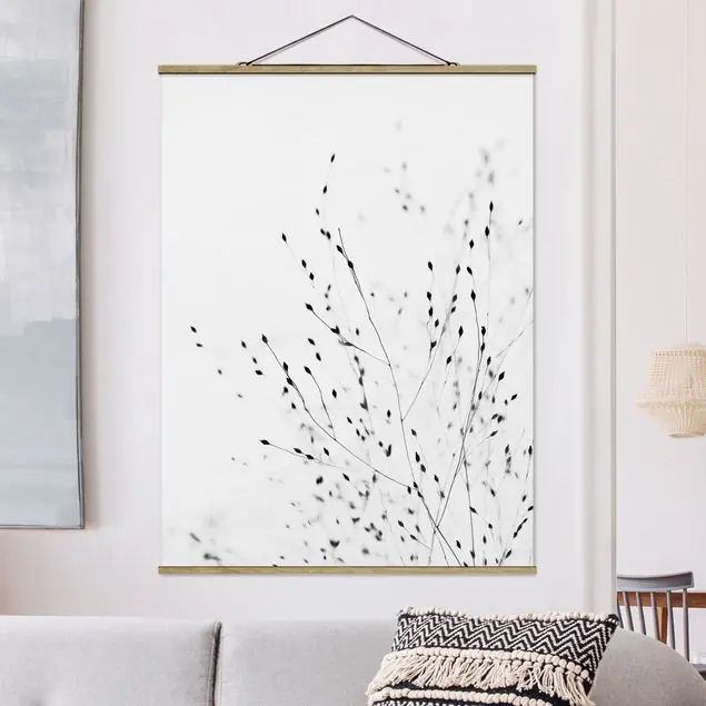Zarte Gräser im Schatten Feines Stoffbild • inkl. filigraner Holzleisten & gewachster Baumwollkordel • edle Fine-Art-Optik mit Vintage-Charakter • gefertigt in Deutschland Preis Gesenkt