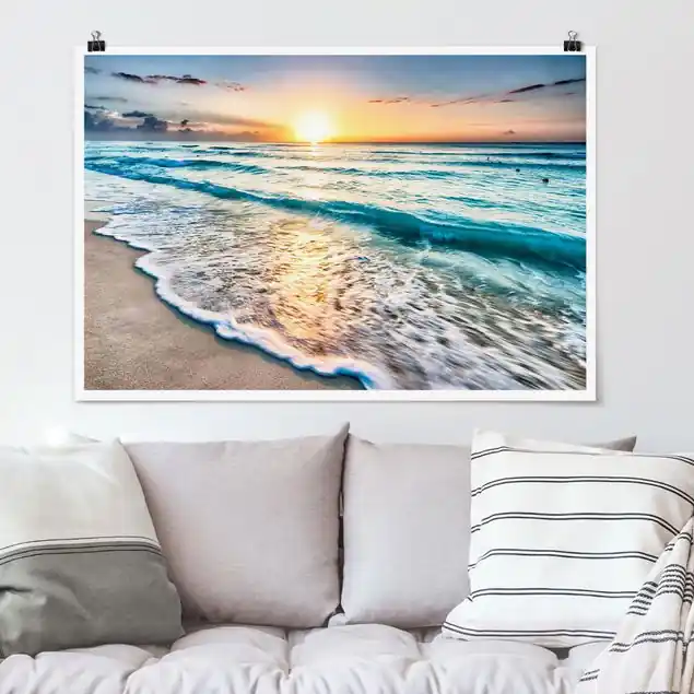 Abverkauf Sonnenuntergang am Strand Poster - Querformat